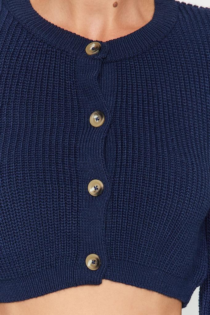 Women's Fashion Stylish Cardigan Navy Blue Super Crop Basic Knitwear Cardigan