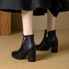Женские короткие сапоги на высоком каблуке осенне-зимние классические однотонные универсальные сапоги на толстом каблуке большого размера