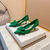 Shoes for Women 2024 Stilito Ladies Summer Footwear Green Pointed Toe with Bow Medium Heels Evening Slip On Popular High Quality