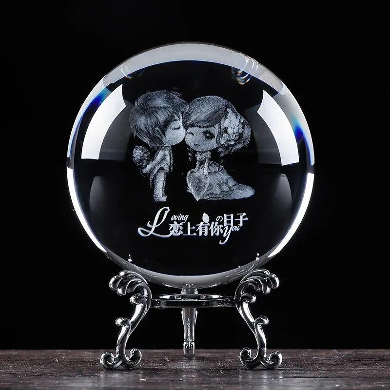 60 мм 3D хрустальный шар с лазерной гравировкой, стеклянные украшения, фигурка животного, коллекционные предметы, пресс-папье, домашний художественный декор с подставкой