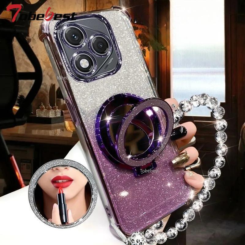 Противоударный Кристальный Браслет с Блестящим Покрытием, Чехол-Подставка для Телефона с Зеркалом Magsafe для Huawei Honor 400 Lite 300 Ultra Pro