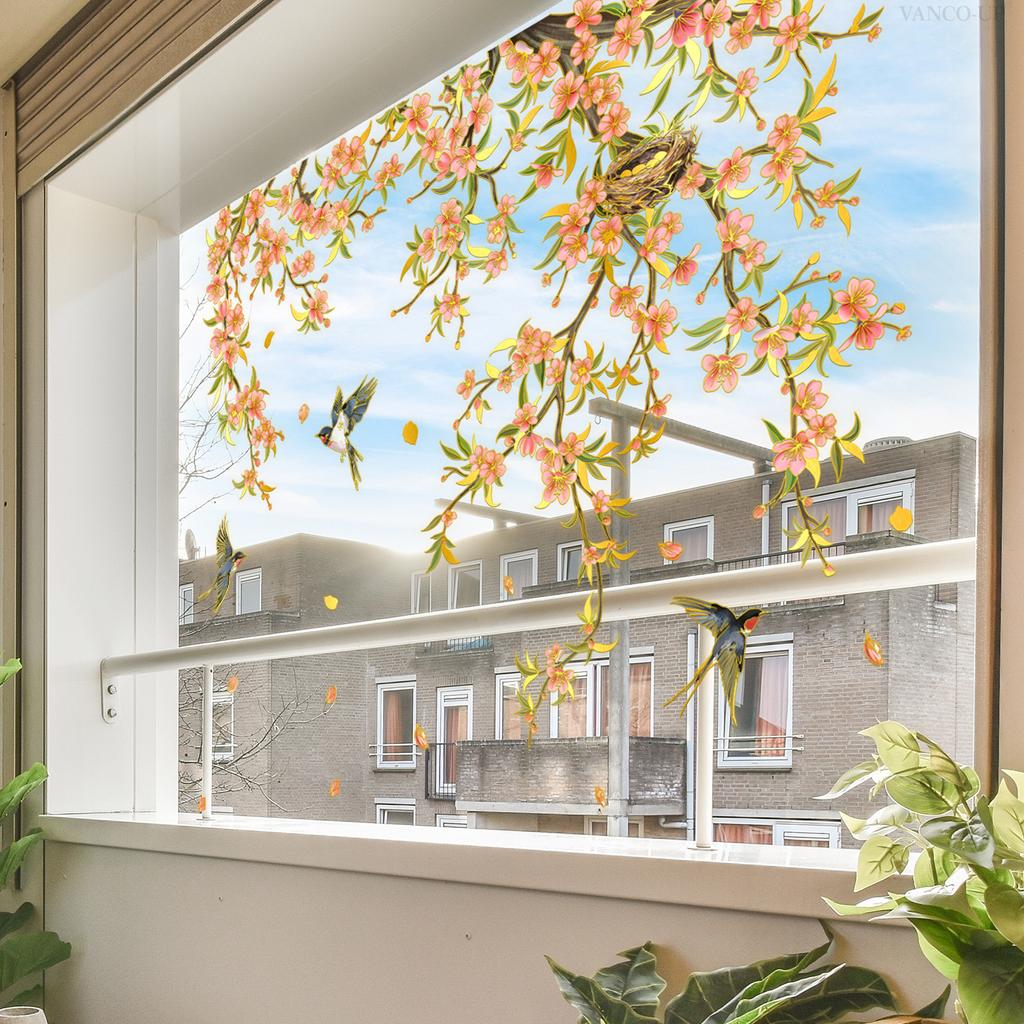 Da13508 Ветви растений Цветы Птицы Статическая наклейка на окно Спальня Гостиная Дом Фон Декоративная наклейка на стену