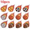 10pcs Flame Sports Ball Embroidery Patches On Clothes Jackets Backpack Football Volleyball Rugby Iron On Patches For Clothing 