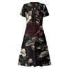 Women's Summer Casual Fashion Print Pocket Short Sleeve V-Neck Swing Dress