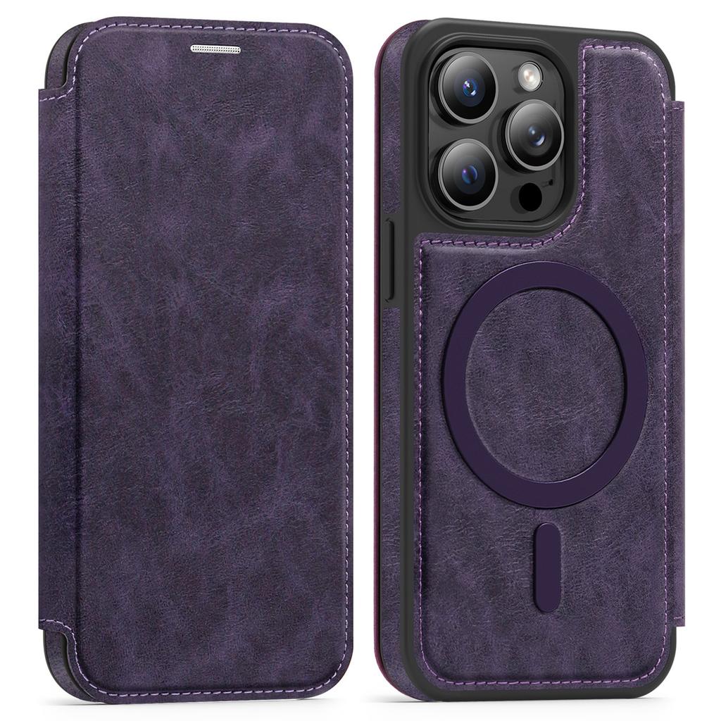 For iPhone 14 Pro Case Compatible with MagSafe RFID Blocking Card Holder Leather Phone Cover