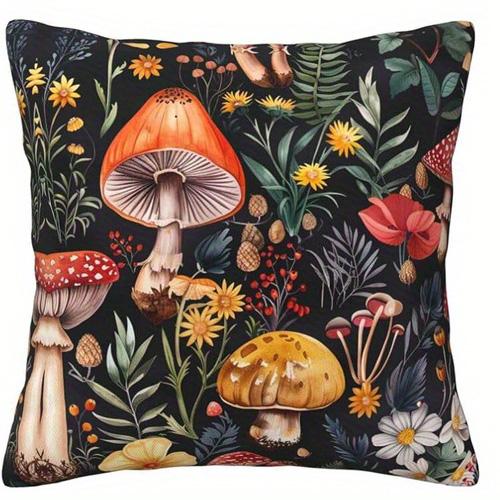 Home Decor Enchanting Mushroom & Flower Pattern Pillow Covers Pattern Cushion Cover Suitable for Sofa Bedroom Car Pillow Cover