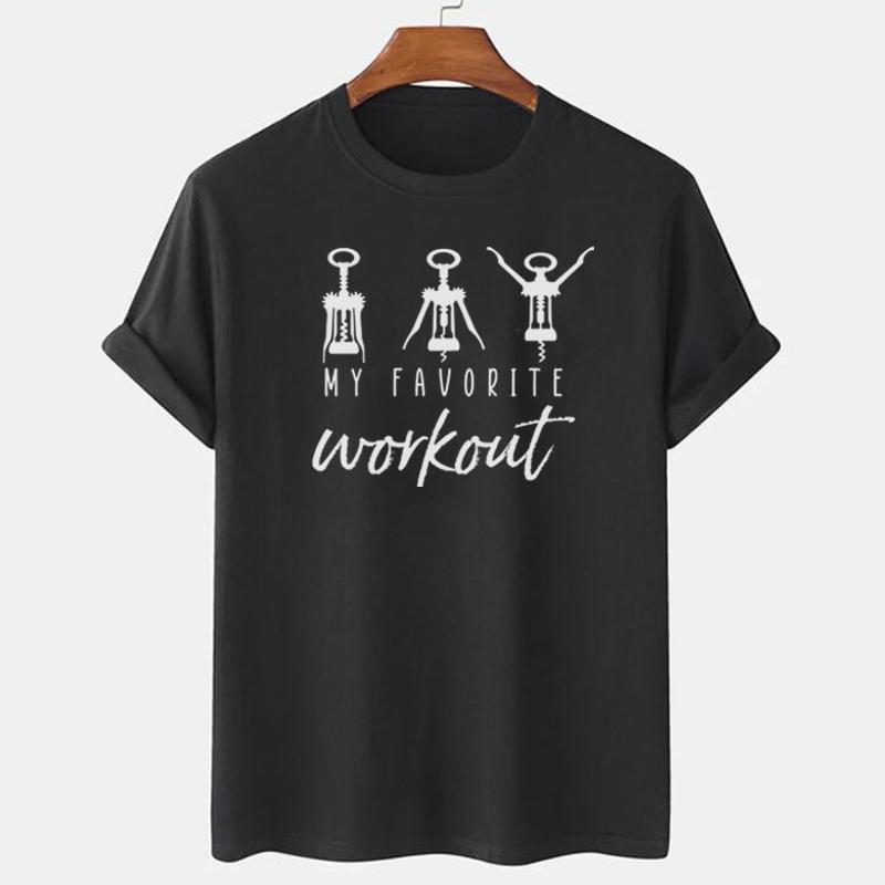 My Favorite Workout Funny Saying TShirts for Women Alcohol Drinking Sarcastic Graphic Tees Short Sleeve Wine Lover T Shirt Gift
