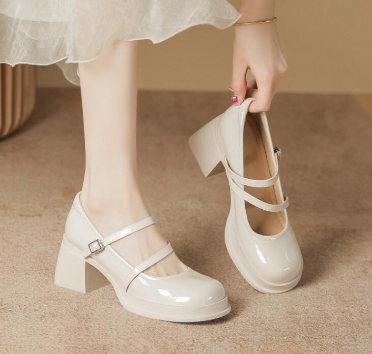 Модные элегантные женские туфли на высоком каблуке, туфли Мэри Джейн, классические туфли-лодочки, черные и белые, на толстом каблуке, женские свадебные и офисные туфли.