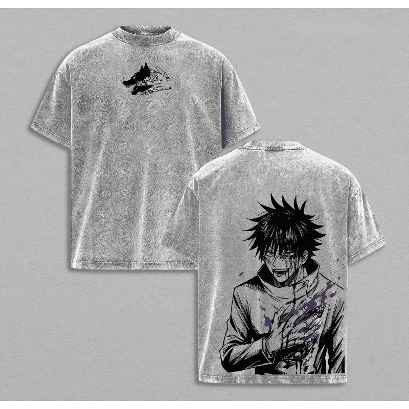 Фушигуро Мегуми Аниме Футболка Jujutsu Kaisen Y2k Стиранная Хлопковая Футболка Для Мужской Одежды Летние Повседневные Футболки С Коротким Рукавом