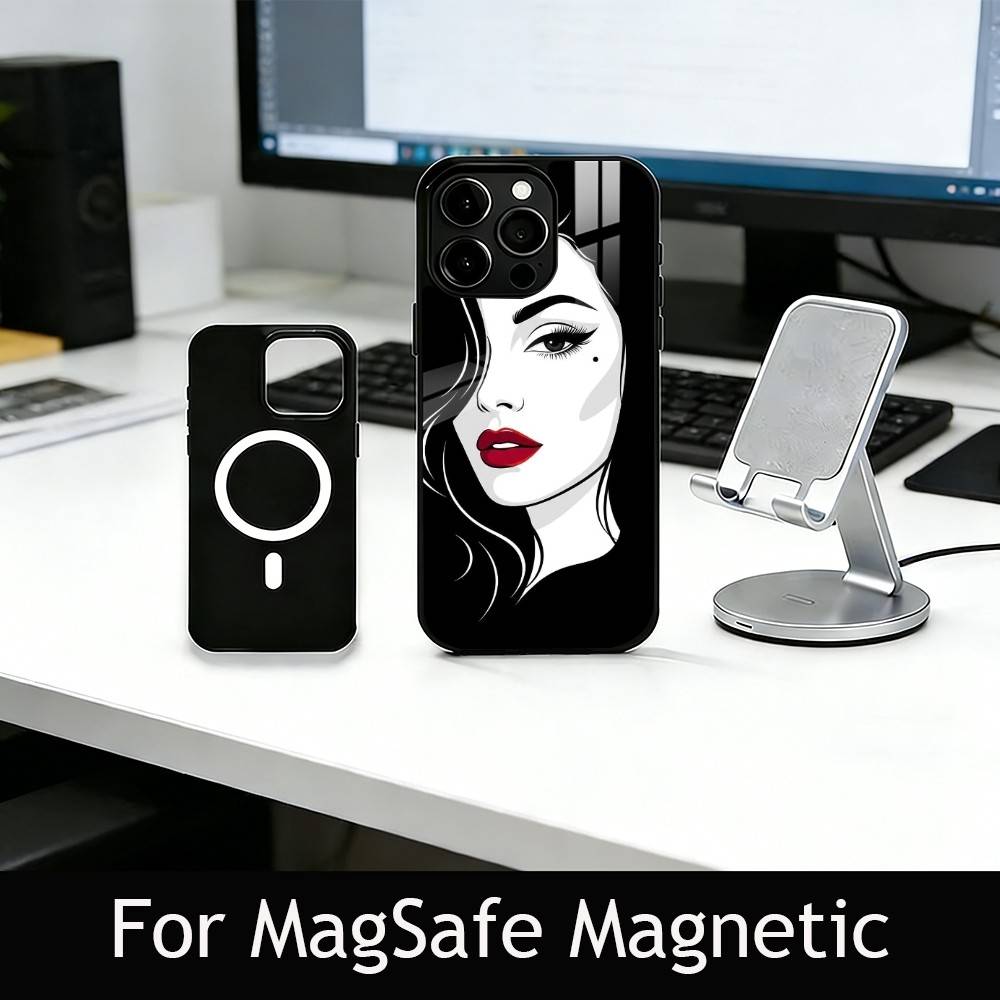 Чехол для телефона с линейным рисунком Для iPhone17,16,15,14,13,12,11 Plus,Pro Магнитный Для Magsafe Беспроводная зарядка