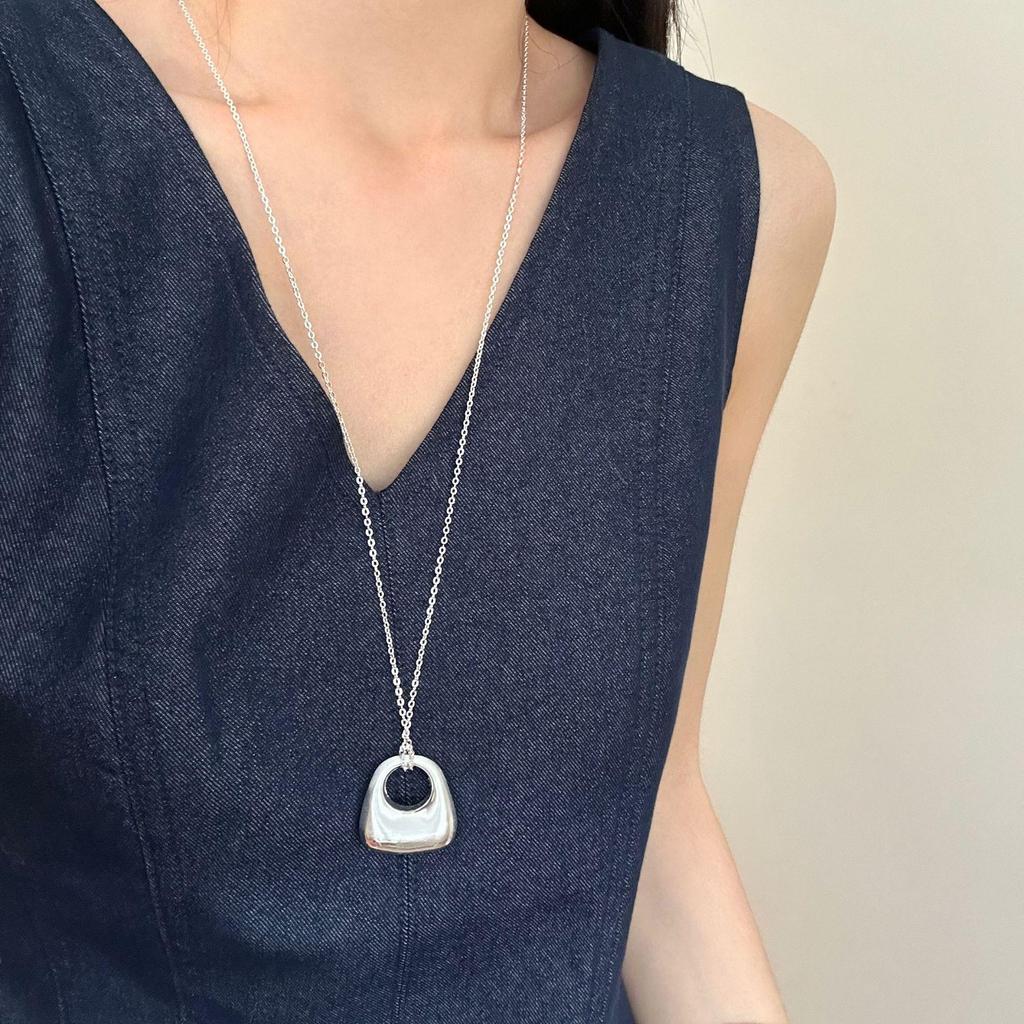 Minimalist Silver Pendant Necklace: Women's Adjustable Black Rope Sweater Chain