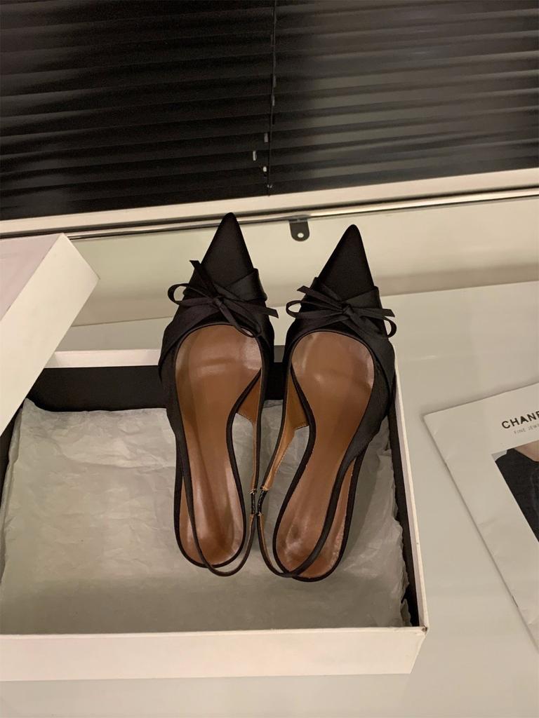 Французские туфли-стилетто на высоком каблуке, сандалии с закрытым носком, женская обувь 2024, новинка, летний темперамент, светская львица, черные остроносые туфли-лодочки