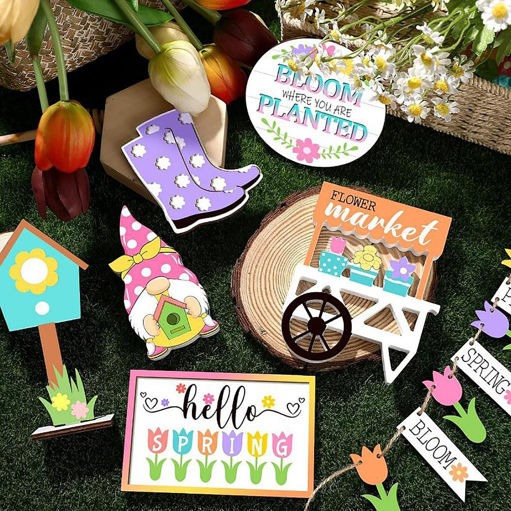 Креативный набор для декора многоярусных подносов «Весенний садовый гном» — настольная деревянная поделка, деревенская цветочная подставка для весны