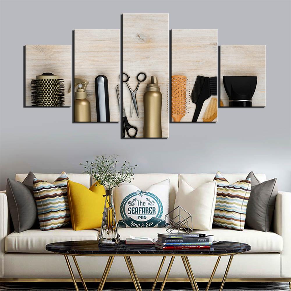 Современные 5 панелей парикмахерские инструменты парикмахерская холст картины постеры и принты настенные художественные фотографии домашний декор без рамки