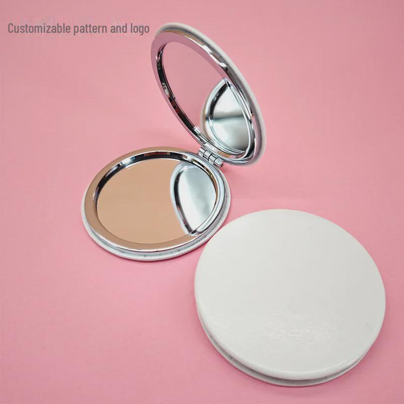 Компактное белое ПУ двухстороннее ручное складное зеркало для макияжа