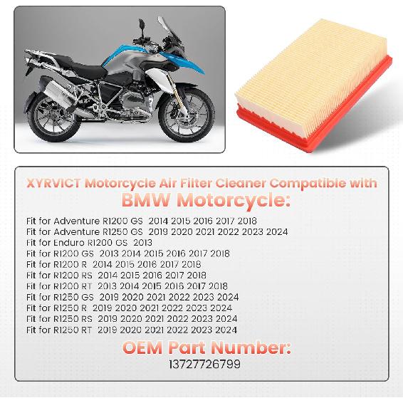 13727726799 Air Filter for BMW R1200GS R1250GS R1200RT R1200R R1200RS | Fit for for BMW R1200GS 2013 2015 2016 2017 2018, R1250GS 2019-2024, R1200RT