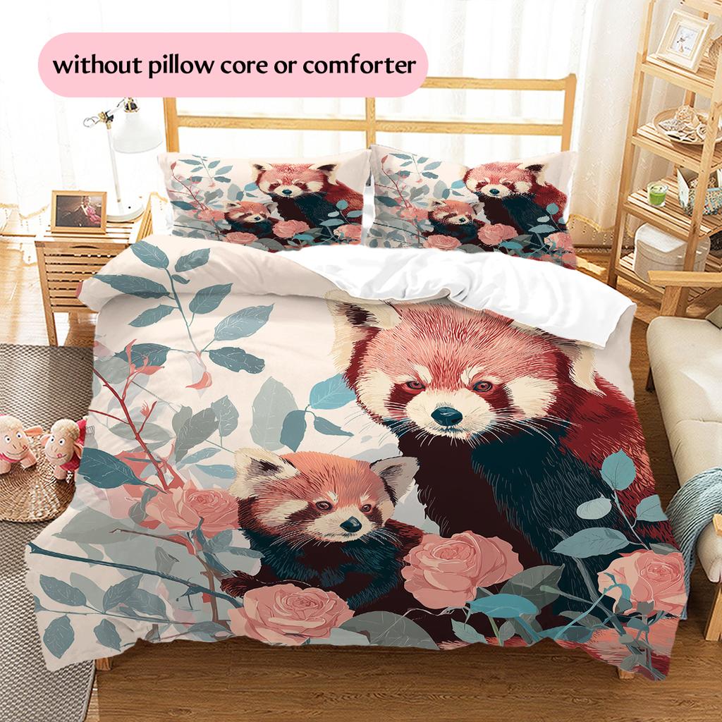 Pink Red Panda Pattern Bedding Home Decoration Birthday Gift (1 * duvet cover + 2 * pillowcase, without core)