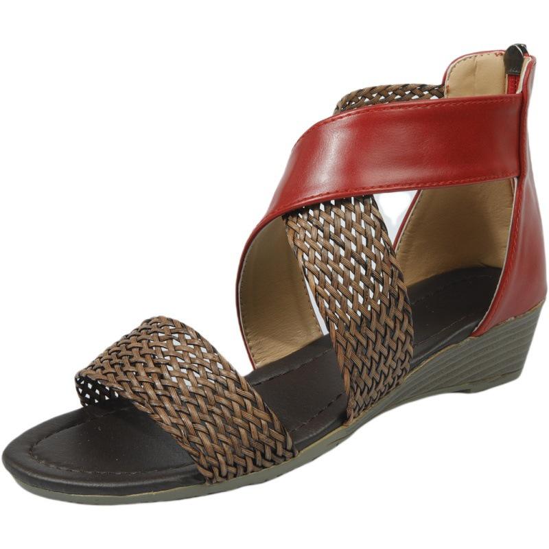 Женские сандалии большого размера. Летние плетеные сандалии на танкетке. Пляжные повседневные сандалии.