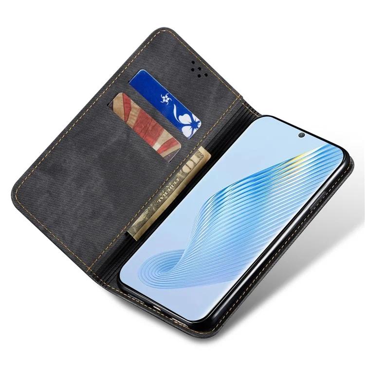 For Honor Magic5 Jeans Cloth Texture Phone Case PU Leather Wallet Stand Phone Cover