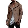 Men Windbreaker Coat Hooded Long Sleeve Solid Color Double-Breasted Jacket with Pockets Autumn Winter Outerwear