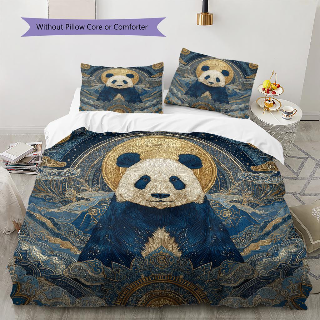 Moon Panda Pattern Bedding Quilt Set Home Decoration Gift (1 * duvet cover + 2 * pillowcase without core)