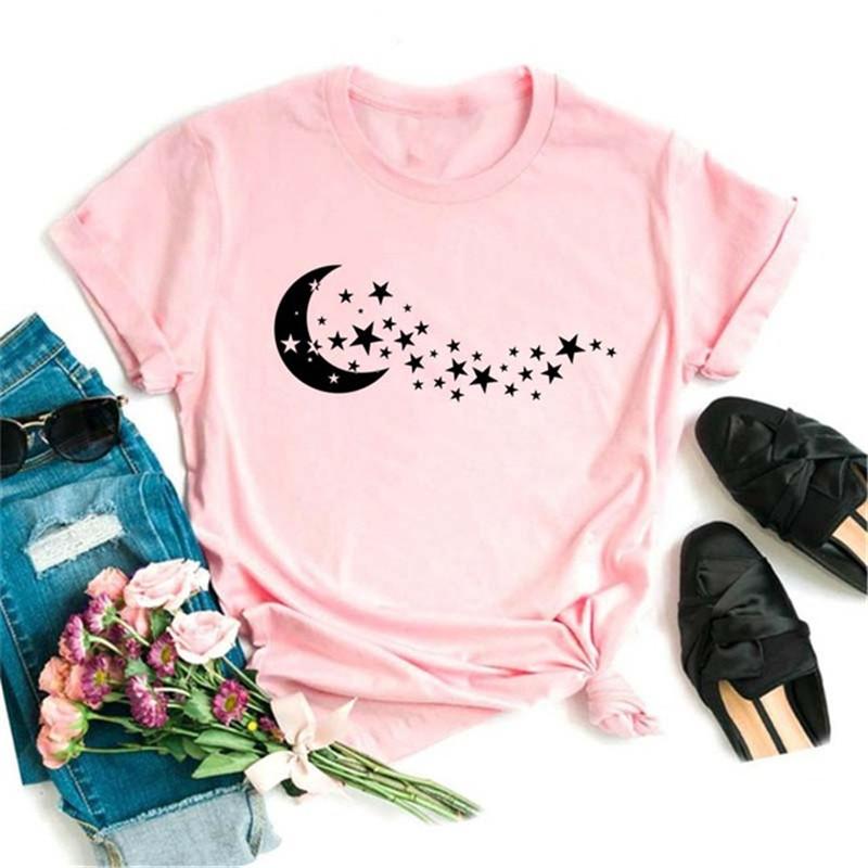 Butterfly Moon Pattern Pure Cotton Printed Unisexs and Womens Fashion Casual Tshirt New Personalized Loose Round Neck Tshirt