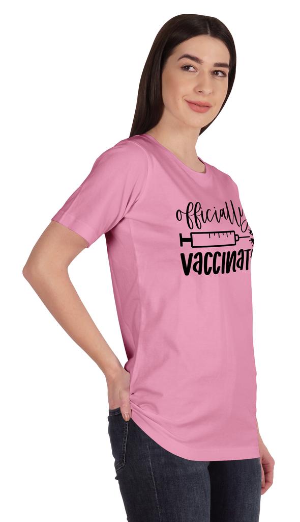 Inkmeso Womens Officially Vaccinated Funny Pro-Vaccine Crew Neck T-shirt