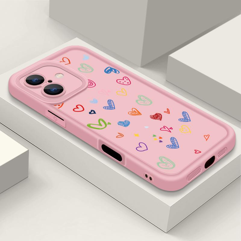 Cartoon Love Hearts Pattern Shockproof Phone Case for iPhone 16 15 14 Plus 13 12 11 Pro Max Xs Xr 8 7 Matte Tpu Soft Lens Protection Anti-Fall Cover