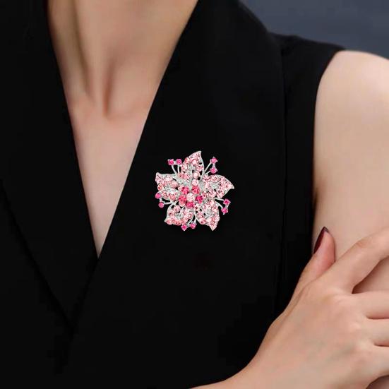Lady Brooch Flower Shape Rhinestone Decor Anti-slip Shouder Bag Suit Coat Collar Hat Scarf Decoration Clothes Pin Party Prom Bride Wedding Garment