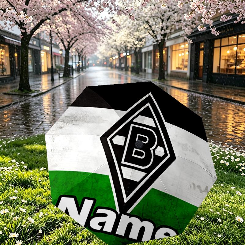 Custom Name Personalized Borussia Monchengladbach Print Umbrella, Auto Open Close, 8‑Rib Sturdy Frame, Commute Camping Hiking Use, Birthday Gift