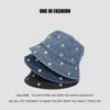 Small Chrysanthemum Embroidered Denim Four Seasons Can Wear Smiley Face Small Face Bucket Hat Women's Sunscreen Sun Hat
