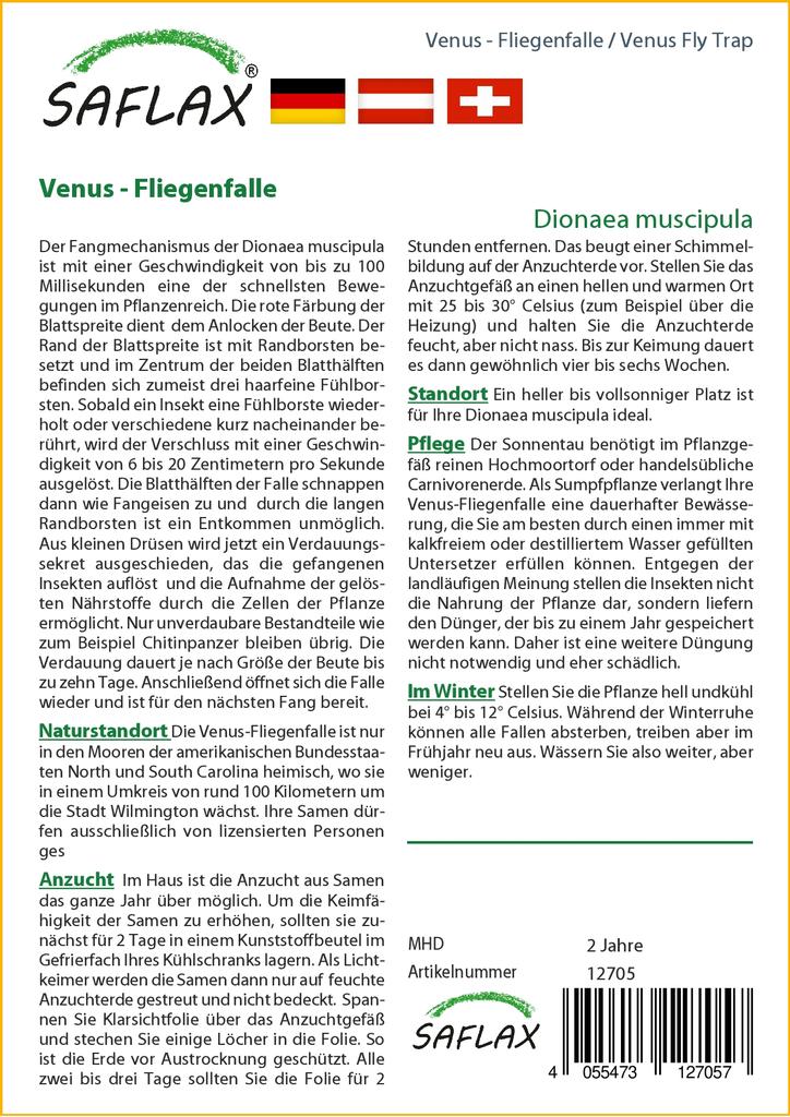 SAFLAX Венерина мухоловка - 10 семян - С горшечным субстратом для лучшего выращивания - Dionaea muscipula