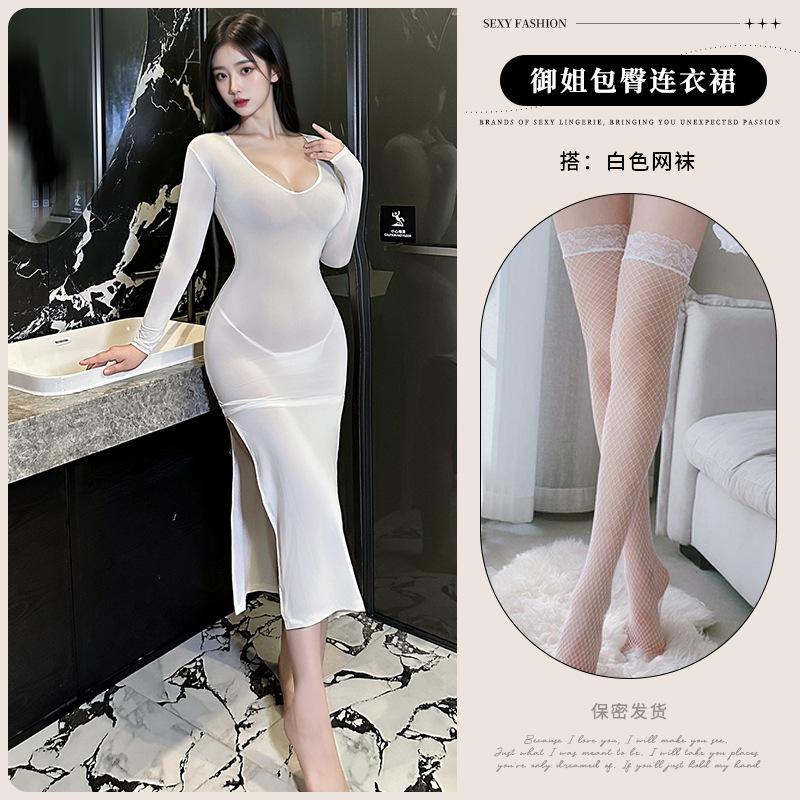 Sex underwear sexy split perspective cheongsam celebrity nightclub uniform free stepmother dress dress