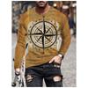 Футболка с длинным рукавом с 3D-принтом, рисунком якоря и компаса, верхняя часть, весна и осень, мужская ретро-футболка свободного покроя с круглым вырезом