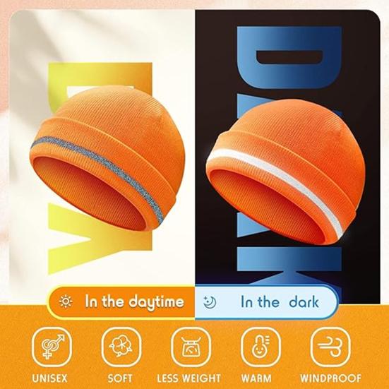Мужская уличная шапка со светоотражающей полосой, эластичная, сохраняющая тепло, однотонная, с отворотами, ночная спортивная кепка, светоотражающий вязаный головной убор