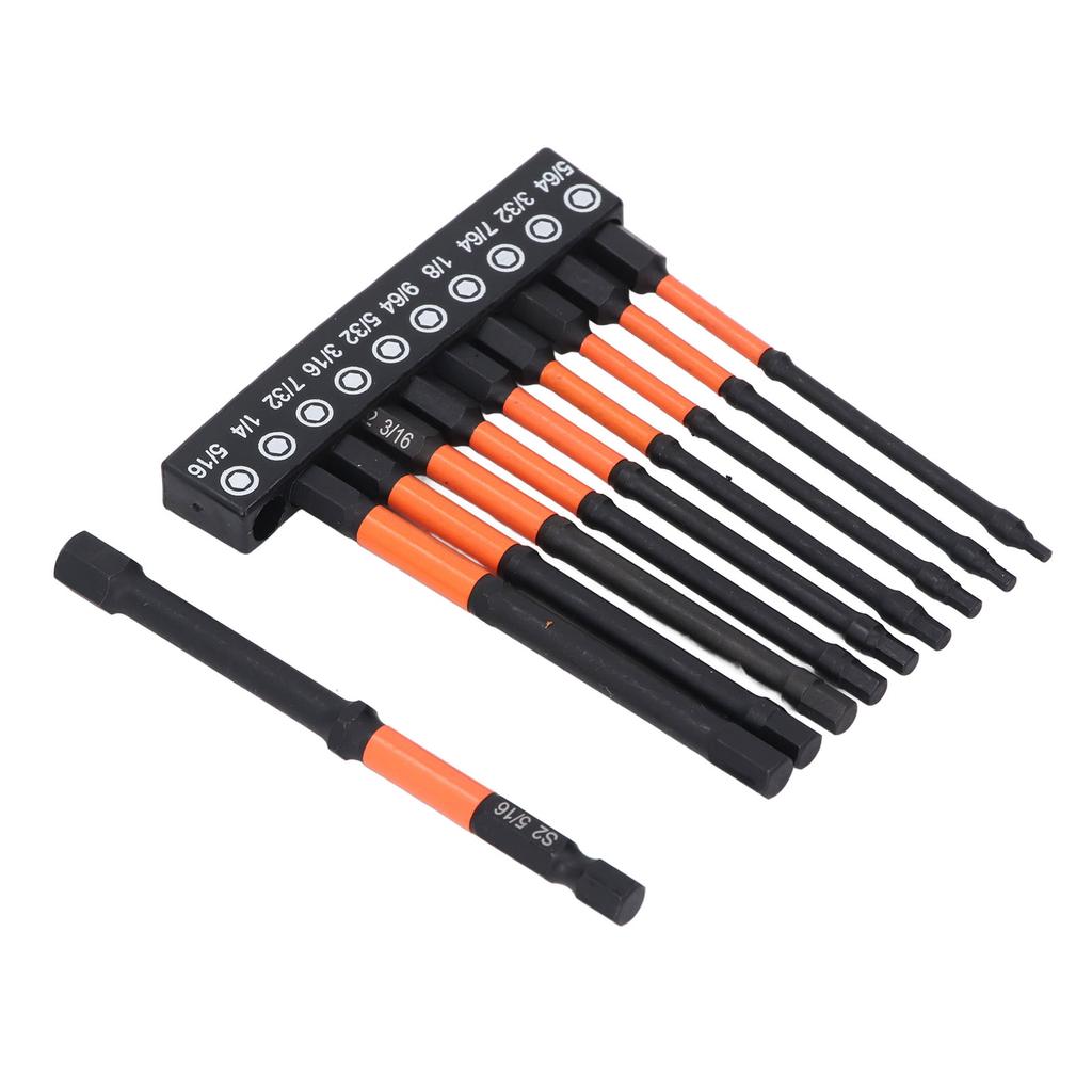 Набор из 10 шестигранных бит SAE, длина 100 мм, хвостовик 1/4 дюйма, биты S2 из легированной стали, с подставкой для хранения