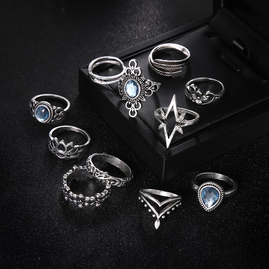 Vintage Starry Sky Gem Carved Diamond 11-Piece Ring Set