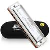 East Top 10-Hole Blues Harmonica In D Key, 20 Tones, Brass Cover, Canvas Case, and Cleaning Cloth, Ideal for Beginners and Professionals, Studying, an