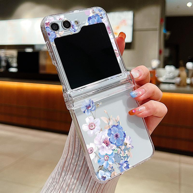 Shockproof 3PCS Foldable Case for Samsung Galaxy Z Flip6 Flip5 Flip4 Flip3 Colorful Flower Pattern Hard Pc Clear Slim Case Cover