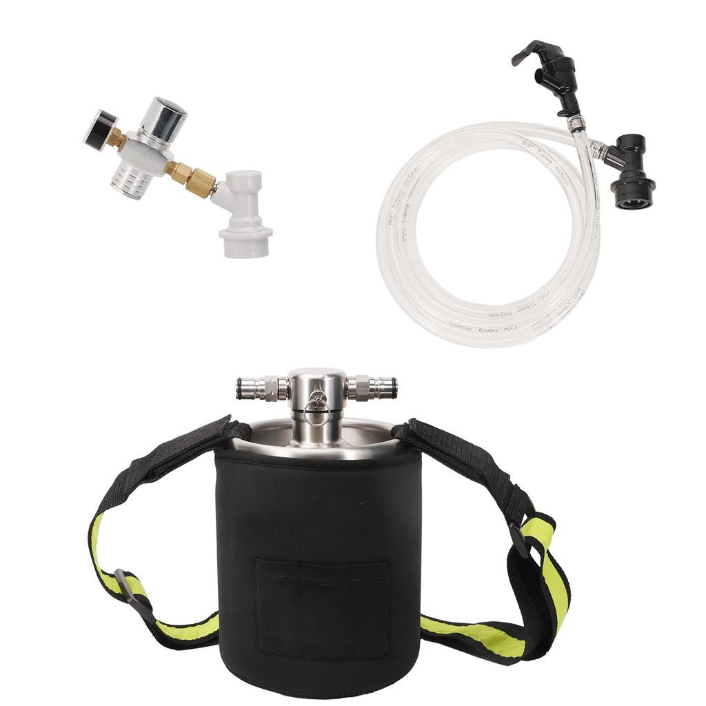 Draft CO2 Party Keg System with Neoprene Jacket & Shoulder Strap 2/4/5L Single Wall Mini keg Co2 Regulator 16gram Thread Bulb