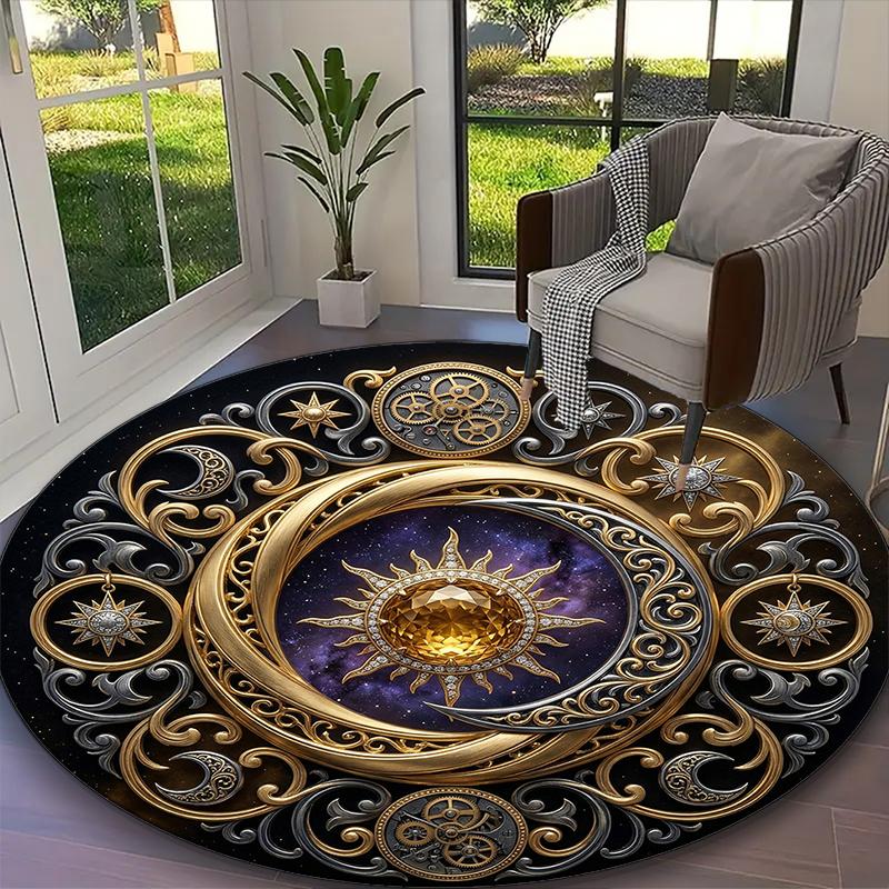 [Dark Mystic Mandala Printed Carpet] Non-slip Office Rug, Cozy Round Carprt for Living Room Use, Soft Home Sofa Chair Mat