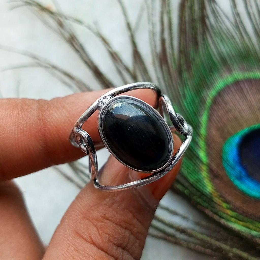 Ювелирное кольцо с регулируемым кольцом из стерлингового серебра 925 пробы с черным ониксом NST-J2H10382