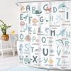Kids Shower Curtain Cute Cartoon Alphabet ABC Sea Animal Blue Educational Ocean Bathroom Curtain Set Baby Boys Girls BathCurtain