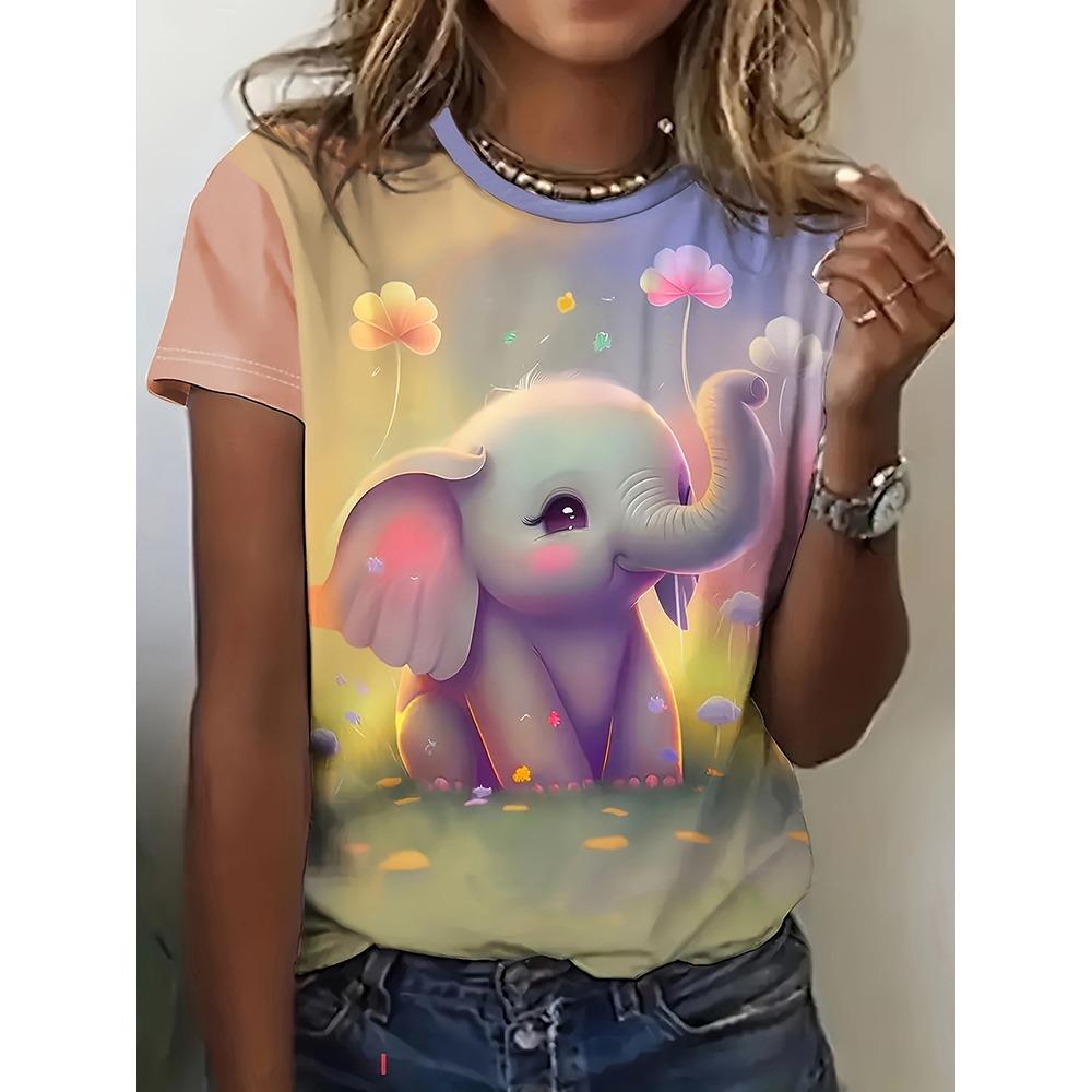 Летняя футболка с 3D-принтом с животным узором, женская уличная мода, повседневный топ с коротким рукавом и круглым вырезом для ежедневной носки