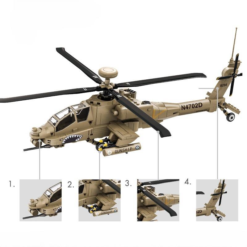 Non-Toxic 259Pcs Ah-64 Helicopter Aircraft Model Building Blocks Air Force Airplane Bricks Toys Gifts Christmas Gifts Assembly Toy