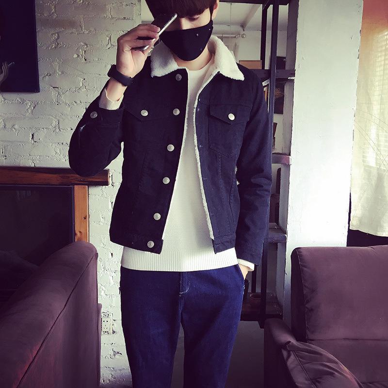 Мужская зимняя джинсовая куртка в стиле ретро с меховым воротником и подкладкой из овечьей шерсти