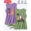 Follow a specific direction Two-piece women's sleeveless vest with vintage print Summer casual wear Adorable Pet Cat's Love Cute Essential fashion