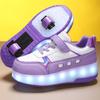 Boy Luminous Sneakers Sports Shoes Rubbing Shoes Solid Magic Patch Can Charging Double-row Tow-wheel Slide Shoes