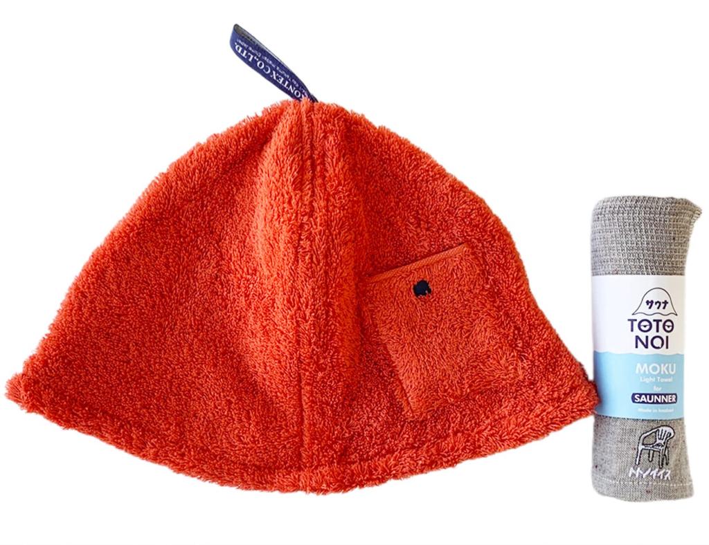 Kontex Imabari Sauna Hat <57010-90> Pocket & Sauna MOKU M Sauna Hat (Moss Green) & MOKU Vihta (Khaki)