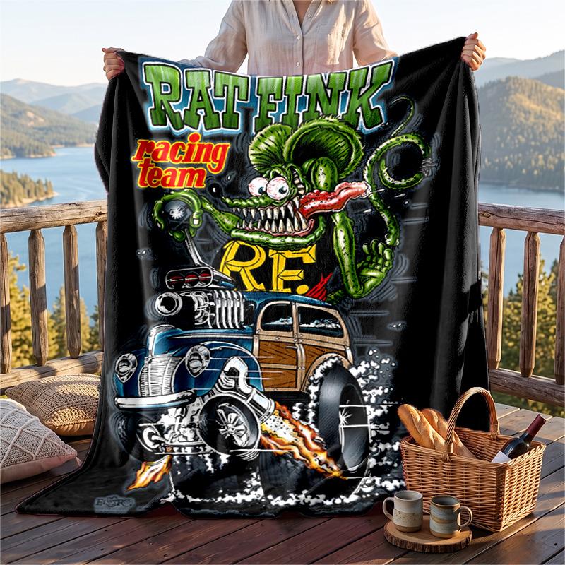 Warm Flannel Blanket Rat Fink Pattern, Lightweight Comfortable Throw Blanket for Bed Sofa Use